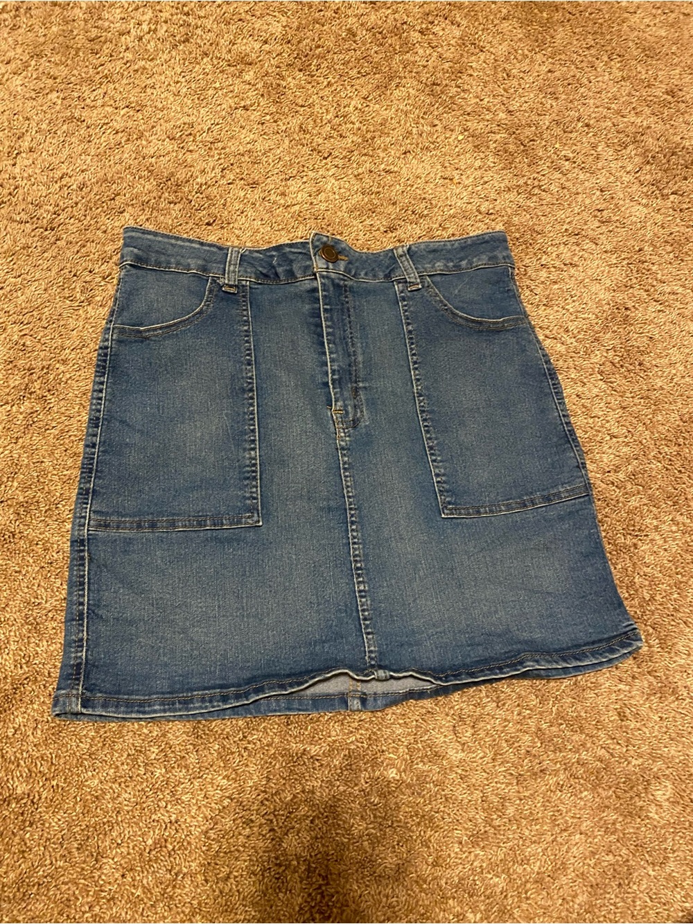 Denim Mini Skirt with Front Patch Pockets - Women's Blue